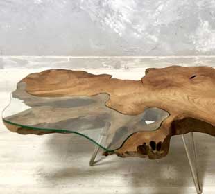 Teak coffee table with glass inlay