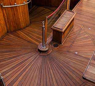 Marine teak wood on a yacht 