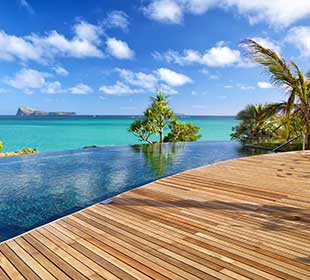 Tropical pool with teak deck